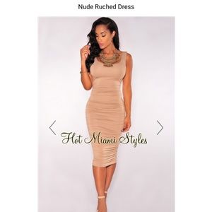 Nude ruched dress. Long and sleeveless